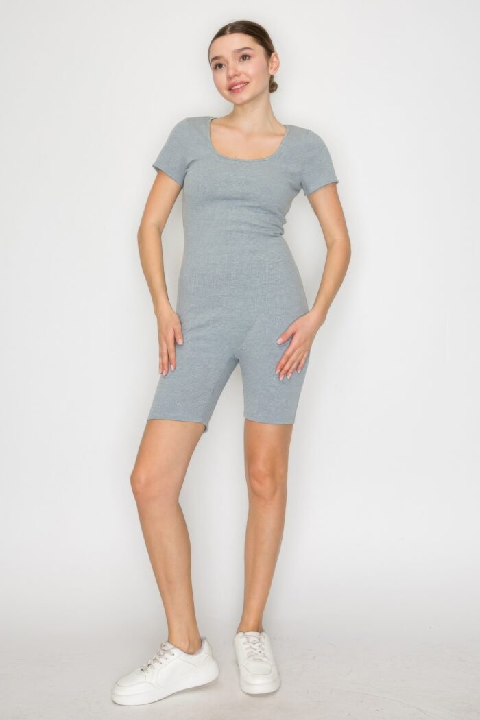 Scoop Short Sleeve Rib Romper - Image 1