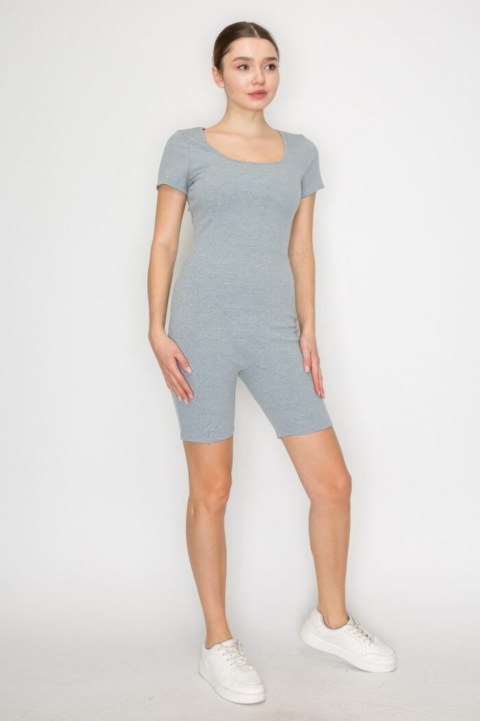 Scoop Short Sleeve Rib Romper - Image 3