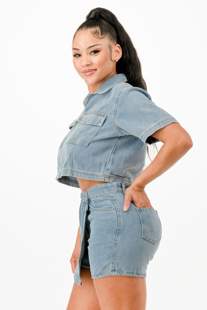 Cropped Denim Shirt And Skort Set - Image 7