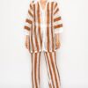 Sheer Stripe Polo Knit Pants Set