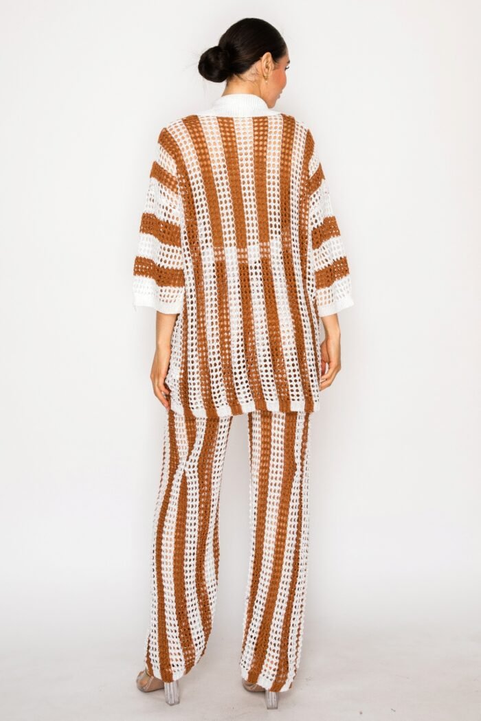 Sheer Stripe Polo Knit Pants Set - Image 4
