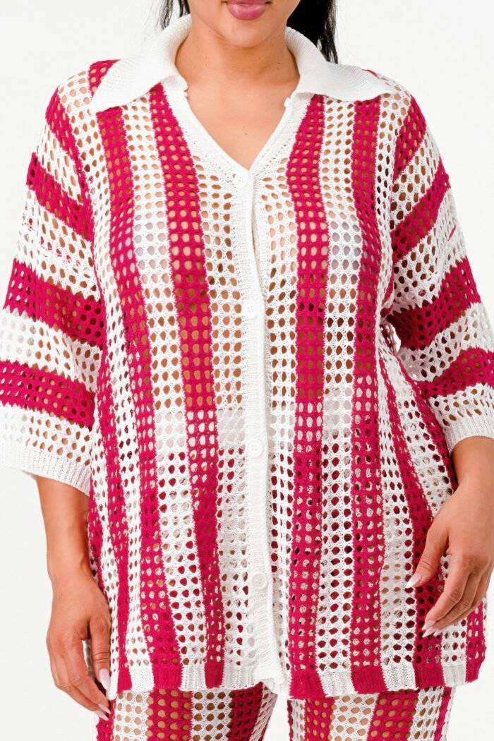 Sheer Stripe Polo Knit Pants Set - Image 14