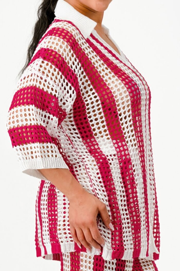 Sheer Stripe Polo Knit Pants Set - Image 15
