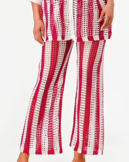 sheer stripe polo knit pants set