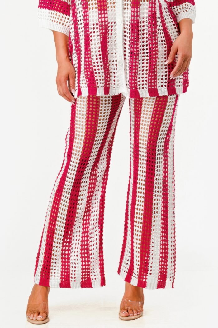 Sheer Stripe Polo Knit Pants Set - Image 16