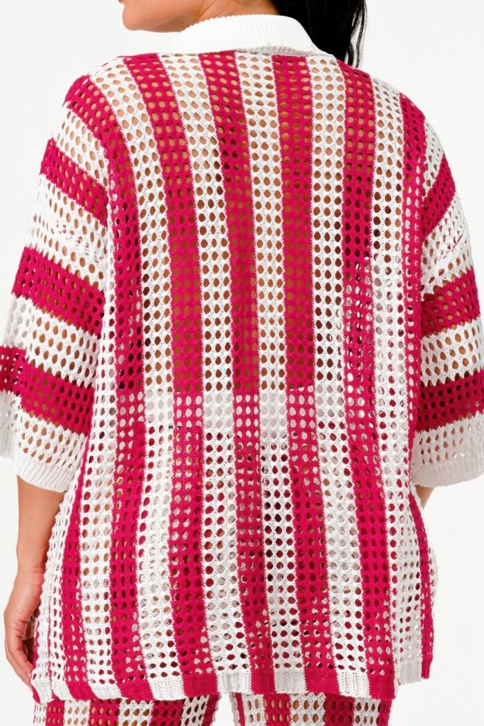 Sheer Stripe Polo Knit Pants Set - Image 17