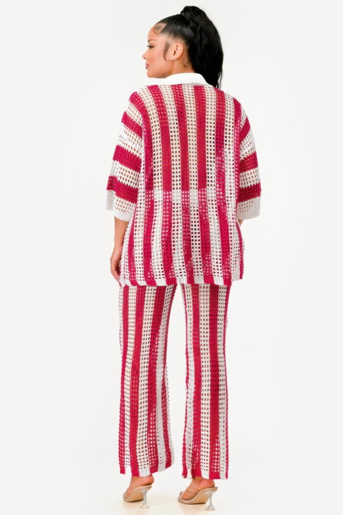 Sheer Stripe Polo Knit Pants Set - Image 18