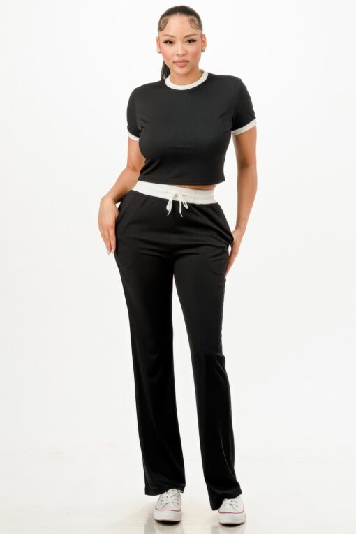 Ribbed Contrast Binding Top And Pants Set - Image 17