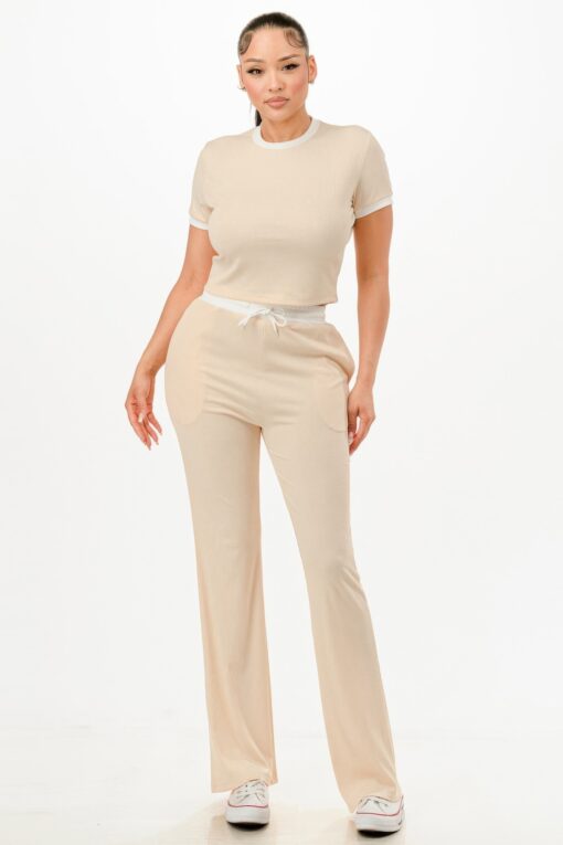 Ribbed Contrast Binding Top And Pants Set - Image 13