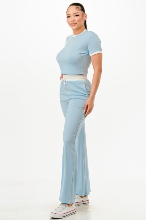 Ribbed Contrast Binding Top And Pants Set - Image 6