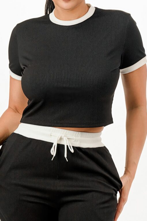 Ribbed Contrast Binding Top And Pants Set - Image 19
