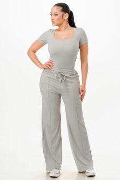 Ribbed Bodysuit And Pants Set
