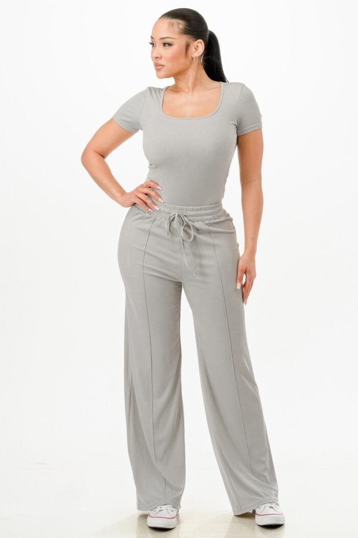 Ribbed Bodysuit And Pants Set - Image 6