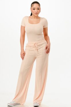 Ribbed Bodysuit And Pants Set