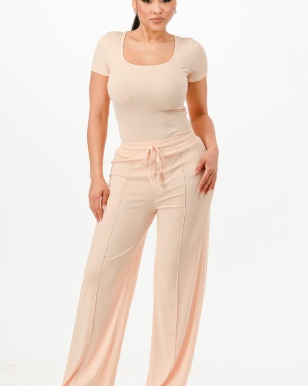 Ribbed Bodysuit And Pants Set