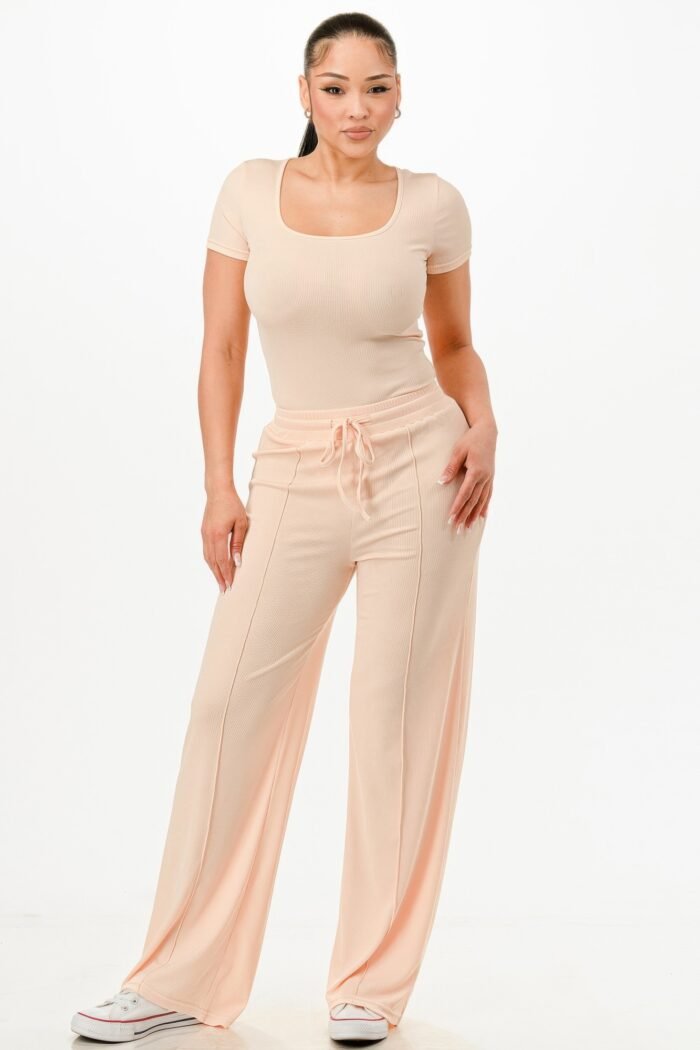 Ribbed Bodysuit And Pants Set - Image 1