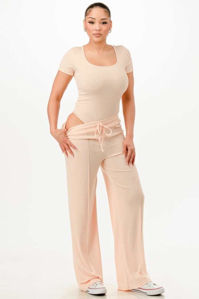 Ribbed Bodysuit And Pants Set - Image 2