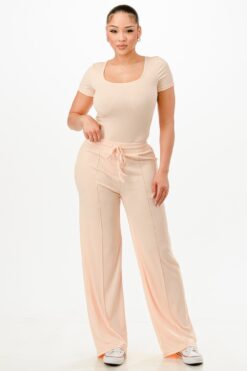 Ribbed Bodysuit And Pants Set