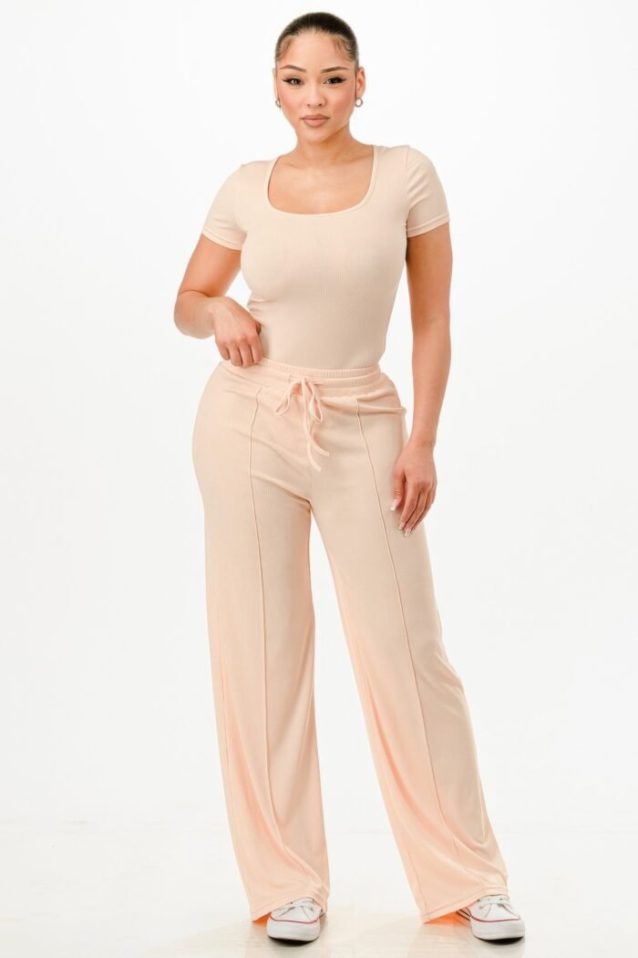Ribbed Bodysuit And Pants Set - Image 3