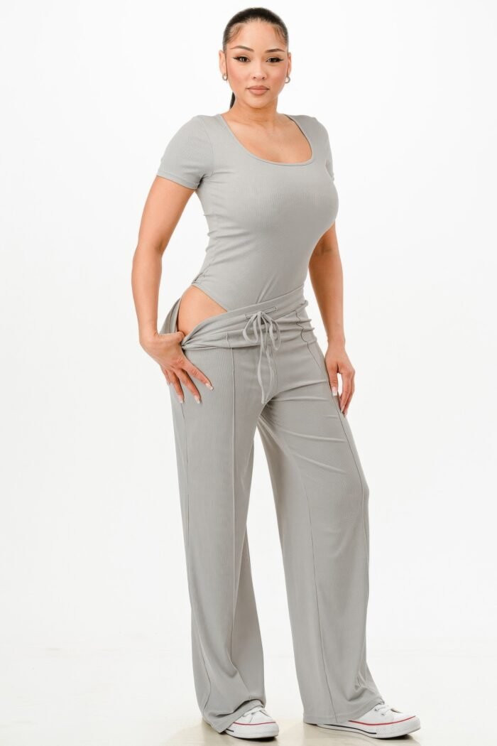 Ribbed Bodysuit And Pants Set - Image 7