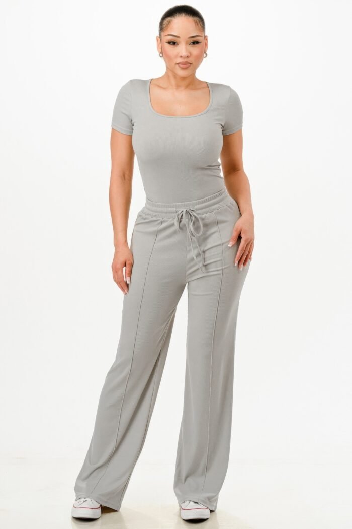 Ribbed Bodysuit And Pants Set - Image 8