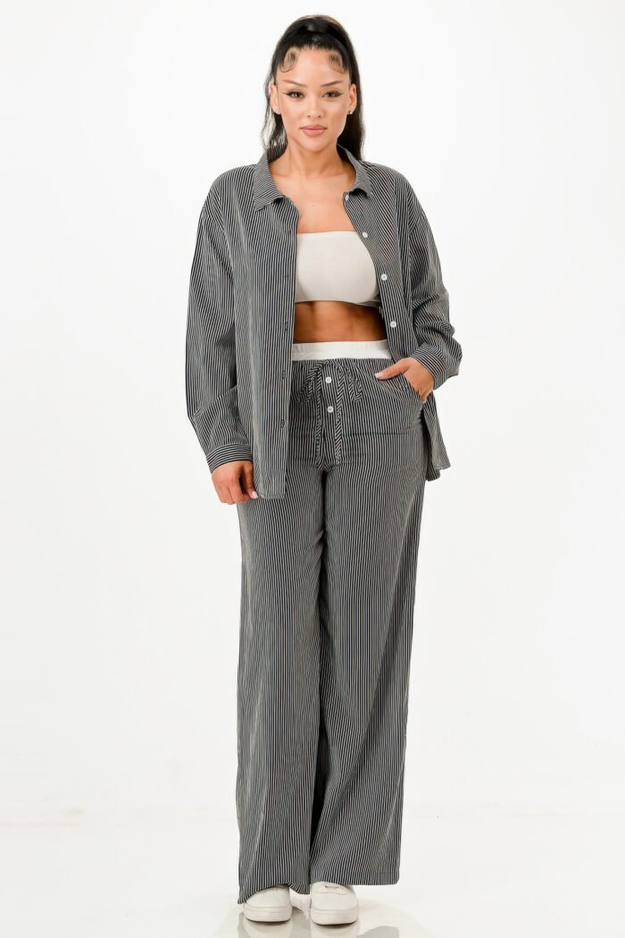 Pinstripe Shirt And Pant Set - Image 1