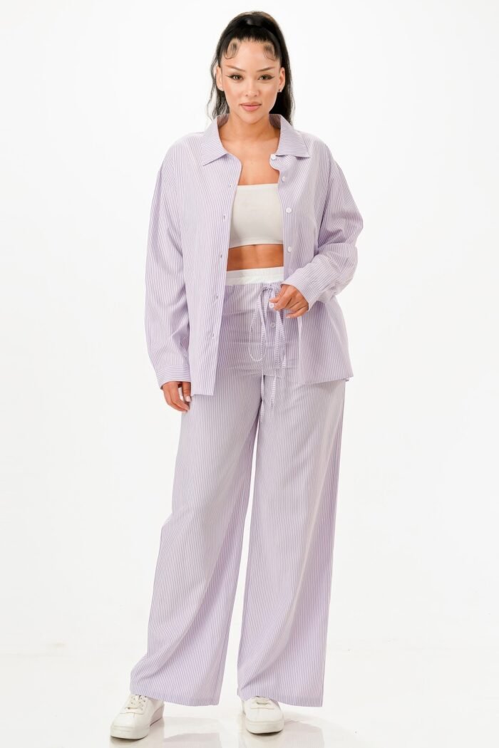 Pinstripe Shirt And Pant Set - Image 11