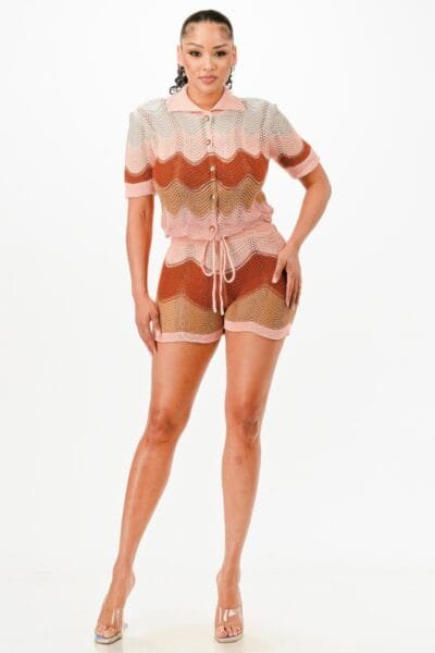 Knit Cardigan Short Set