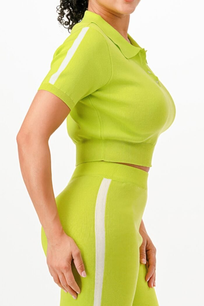 Cropped Polo Sweater Shirt And Pants Set - Image 3