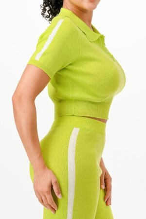 Cropped Polo Sweater Shirt And Pants Set