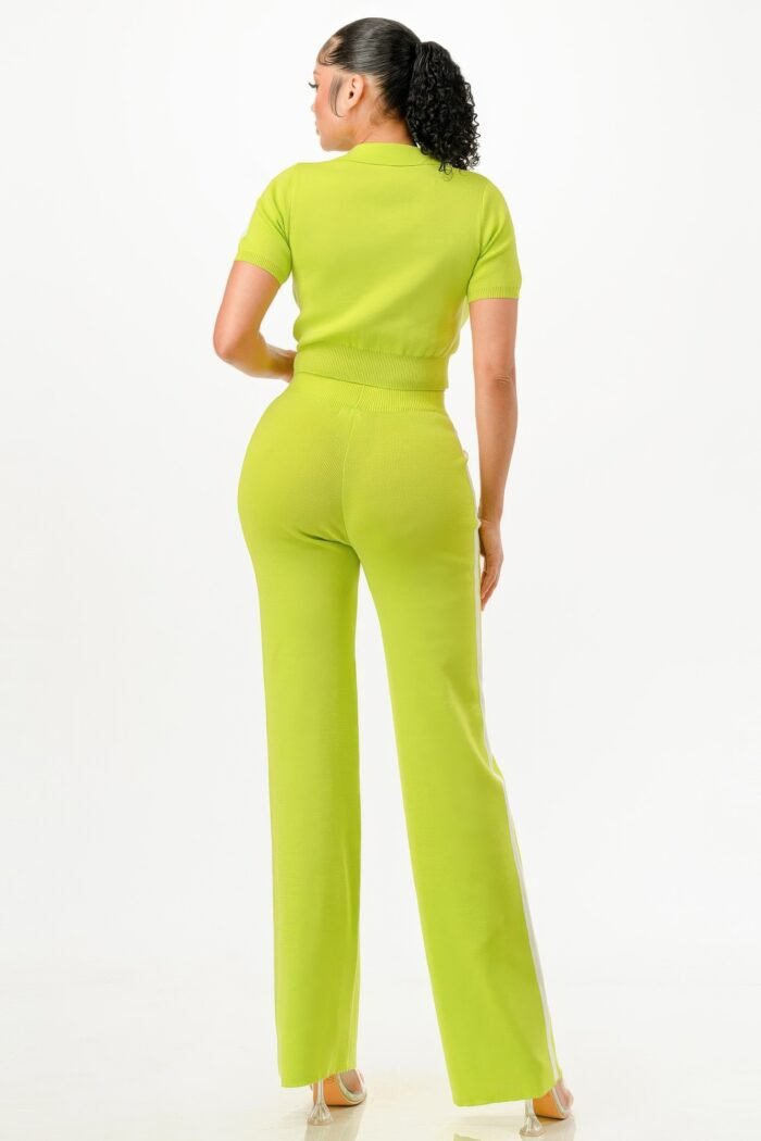 Cropped Polo Sweater Shirt And Pants Set - Image 5