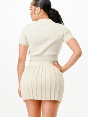 Cropped Polo Sweater Shirt And Skirt Set Cropped Polo Sweater Shirt And Skirt Set