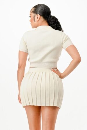 Cropped Polo Sweater Shirt And Skirt Set