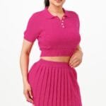 Cropped Polo Sweater Shirt And Skirt Set