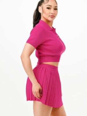 Cropped Polo Sweater Shirt And Skirt Set Cropped Polo Sweater Shirt And Skirt Set