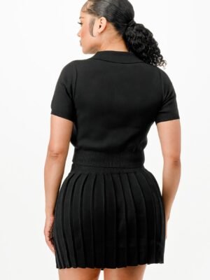 Cropped Polo Sweater Shirt And Skirt Set Cropped Polo Sweater Shirt And Skirt Set