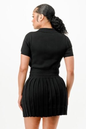Cropped Polo Sweater Shirt And Skirt Set