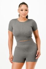 Ribbed Seamless T-shirt And Bike Shorts Set