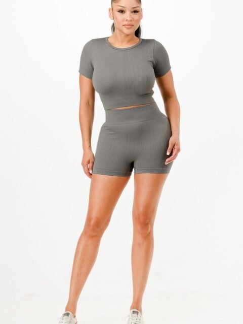 Ribbed Seamless T-shirt And Bike Shorts Set