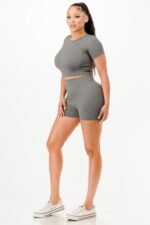 Ribbed Seamless T-shirt And Bike Shorts Set - Image 4