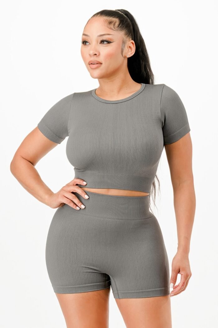 Ribbed Seamless T-shirt And Bike Shorts Set - Image 5