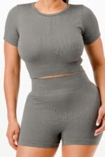 Ribbed Seamless T-shirt And Bike Shorts Set - Image 6
