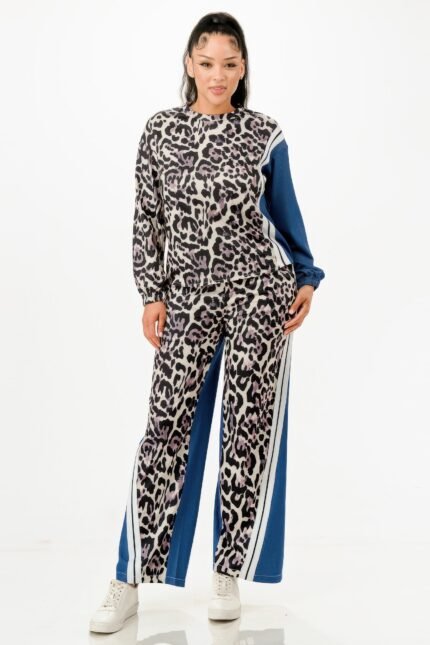 Leopard Denim Pants Set