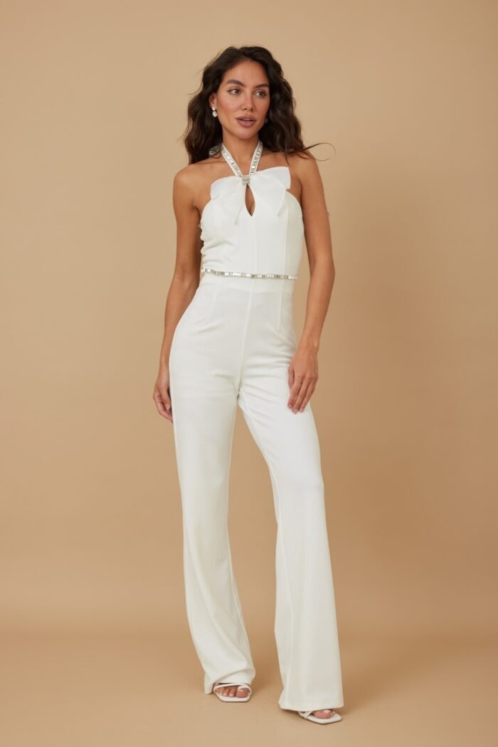 Rhinestone Ribbon Haltered Neck Jumpsuit - Image 7