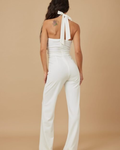 rhinestone ribbon haltered neck jumpsuit