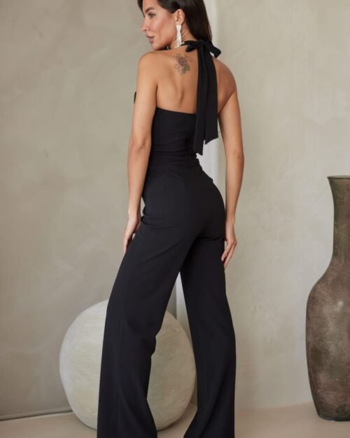 rhinestone ribbon haltered neck jumpsuit