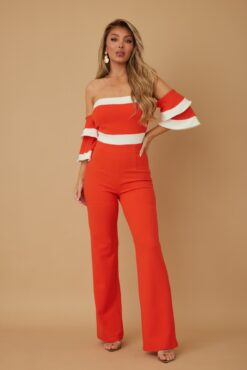 Off Shoulder Black N White Color Combo Jumpsuit