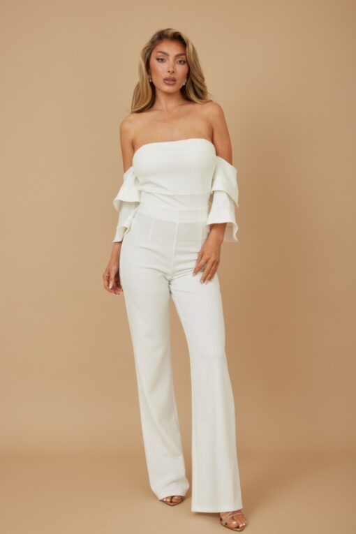 Off Shoulder Black N White Color Combo Jumpsuit - Image 2