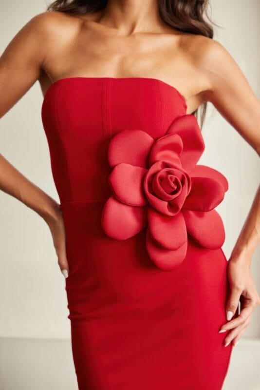 Off Shoulder Fashion Dress With 3d Flower Detail