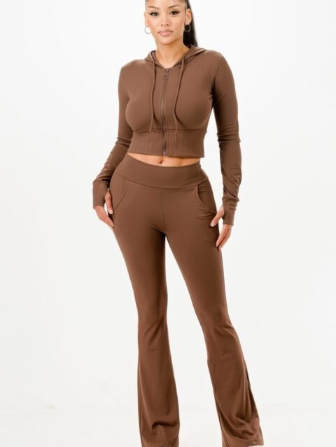 Butter Soft Crop Hoodie And Flare Pants Set
